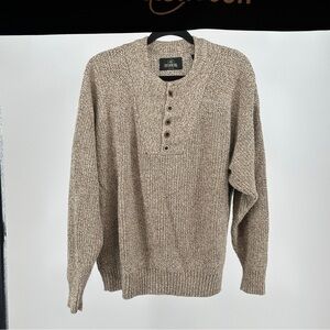 RedHead Large Tan Heather Crewneck Henley Sweater Cotton Blend Rugged Outdoorsy